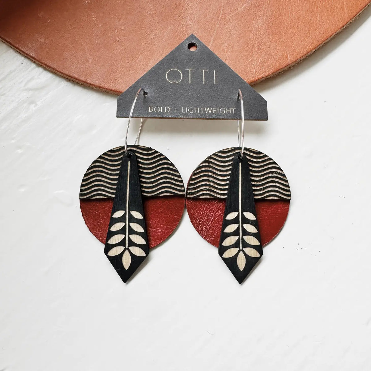 Architectural Leather + Birch Earring