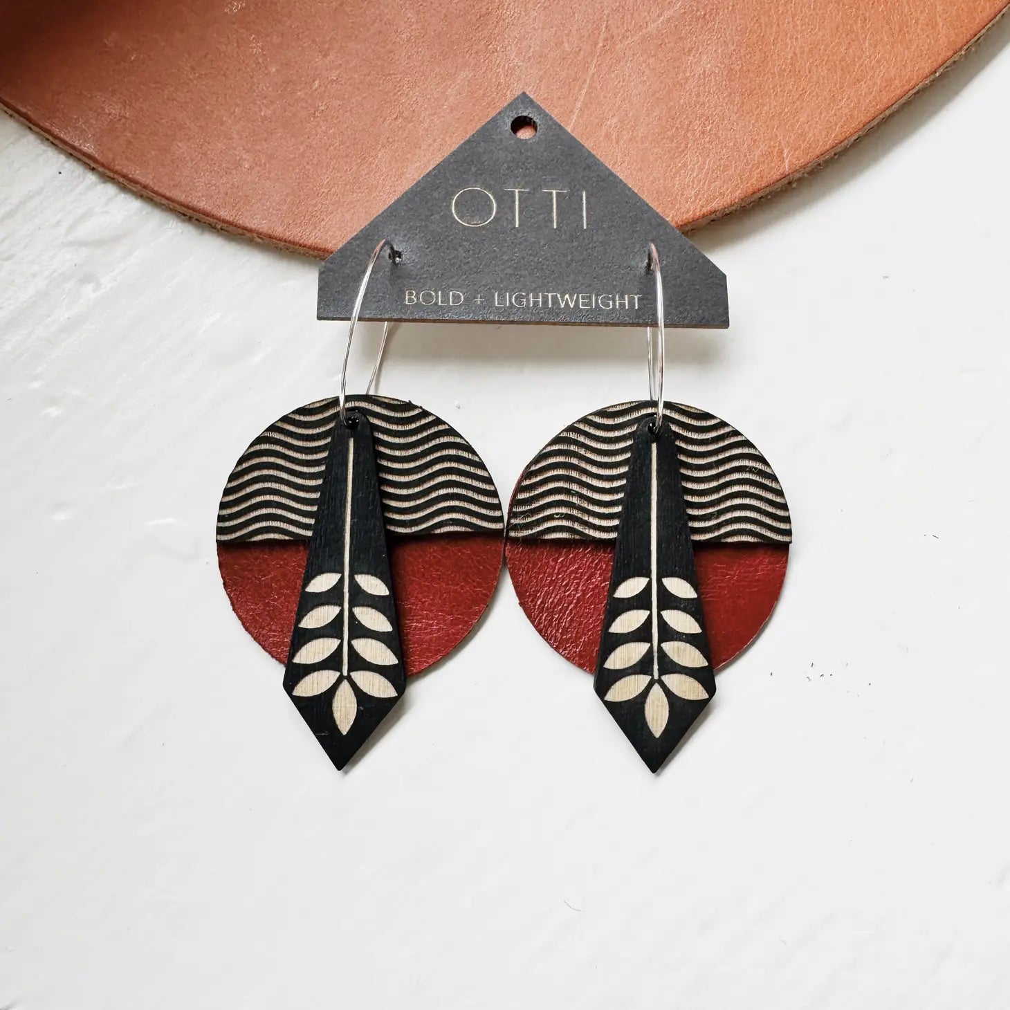 Architectural Leather Birch Earring handMADE Montana