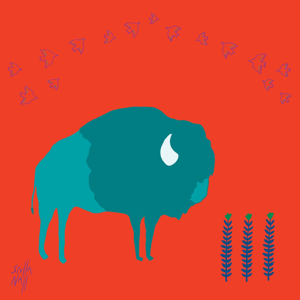 Bison + Birds With Sweet Flowers