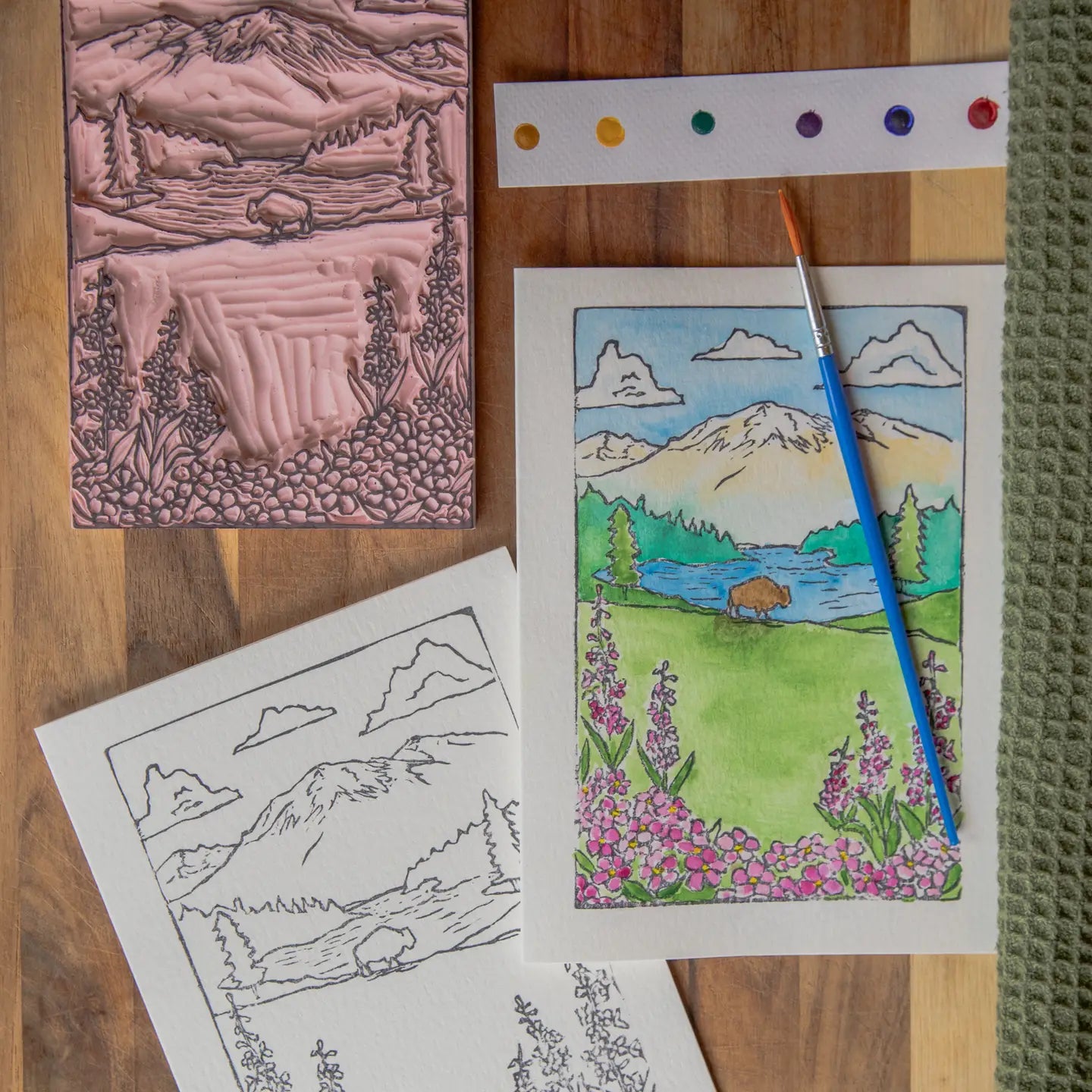 Bison Mountains Watercolor Card Kit