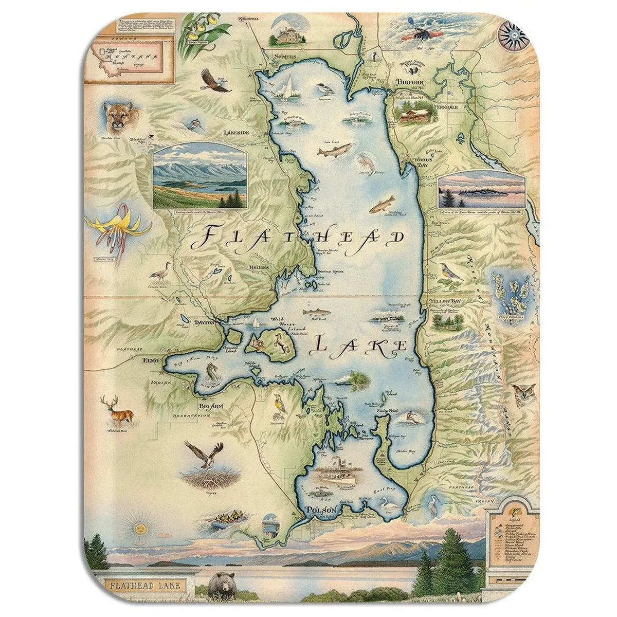 Flathead Lake Map Wooden Serving Trays