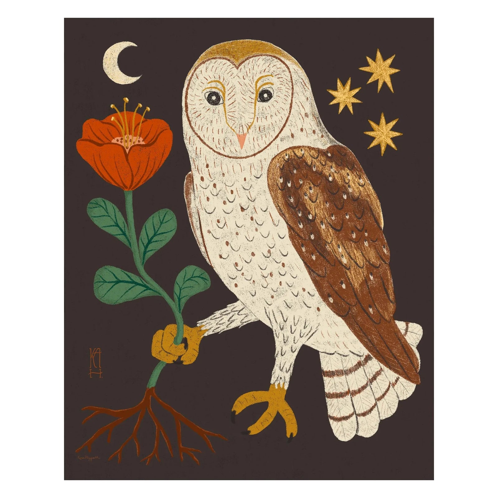 Barn Owl Holding Flower