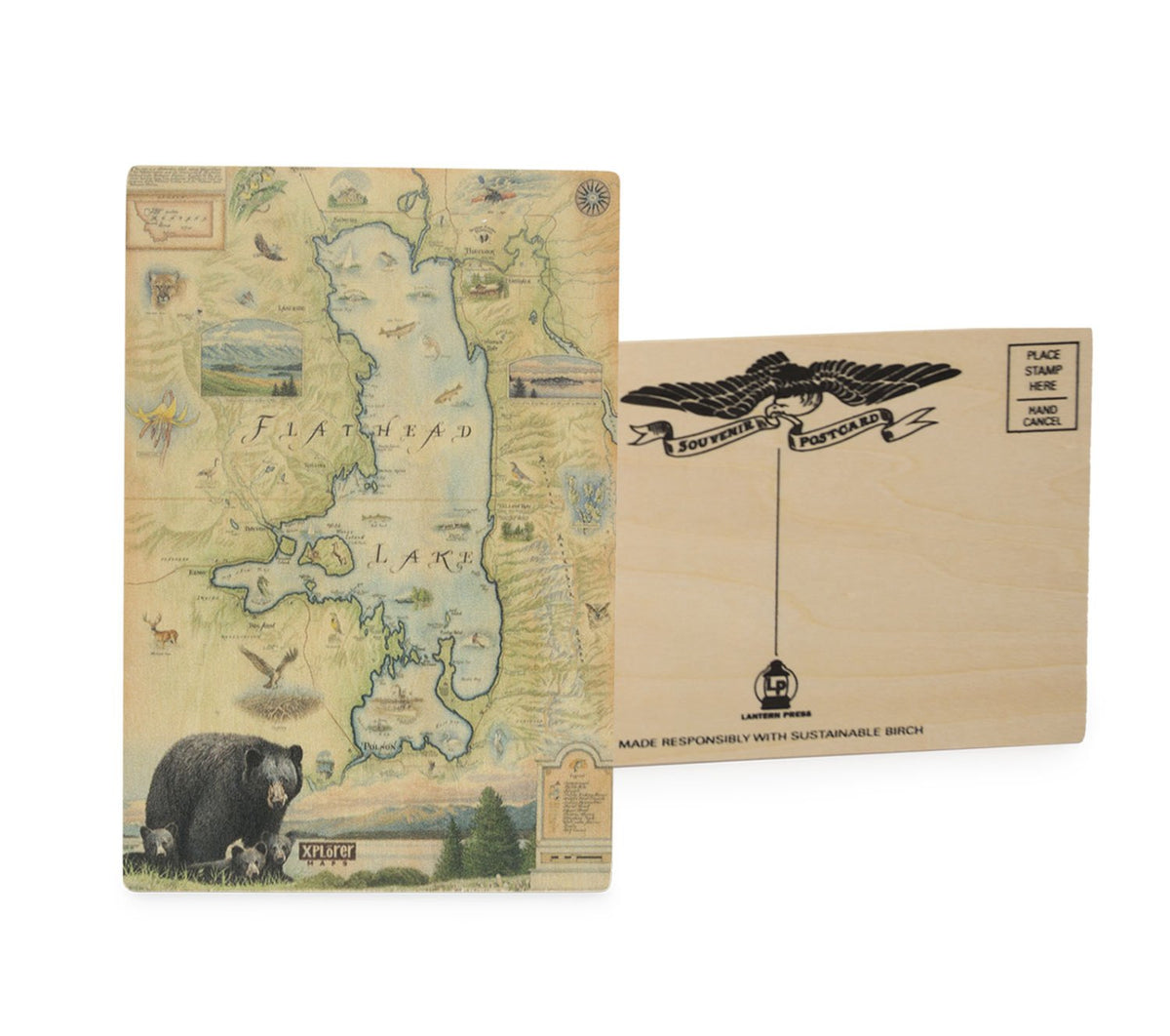 FLATHEAD LAKE WOODEN POST CARD