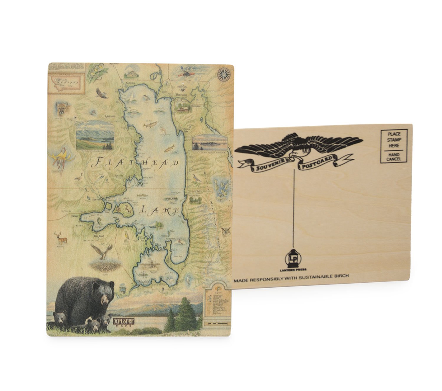 FLATHEAD LAKE WOODEN POST CARD