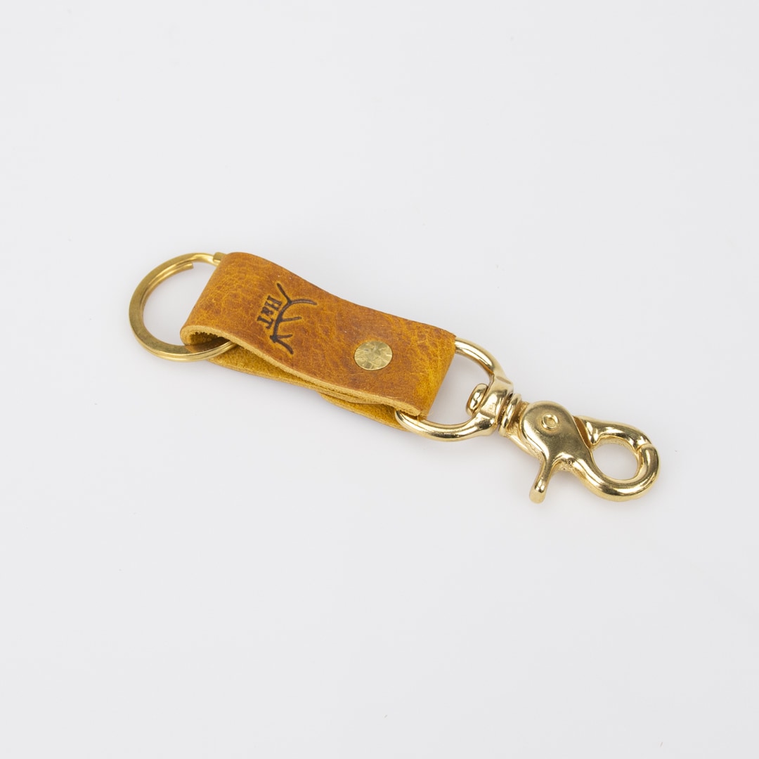 Milloo Leather Handwoven Keyring with Clip - Mustard Yellow Green